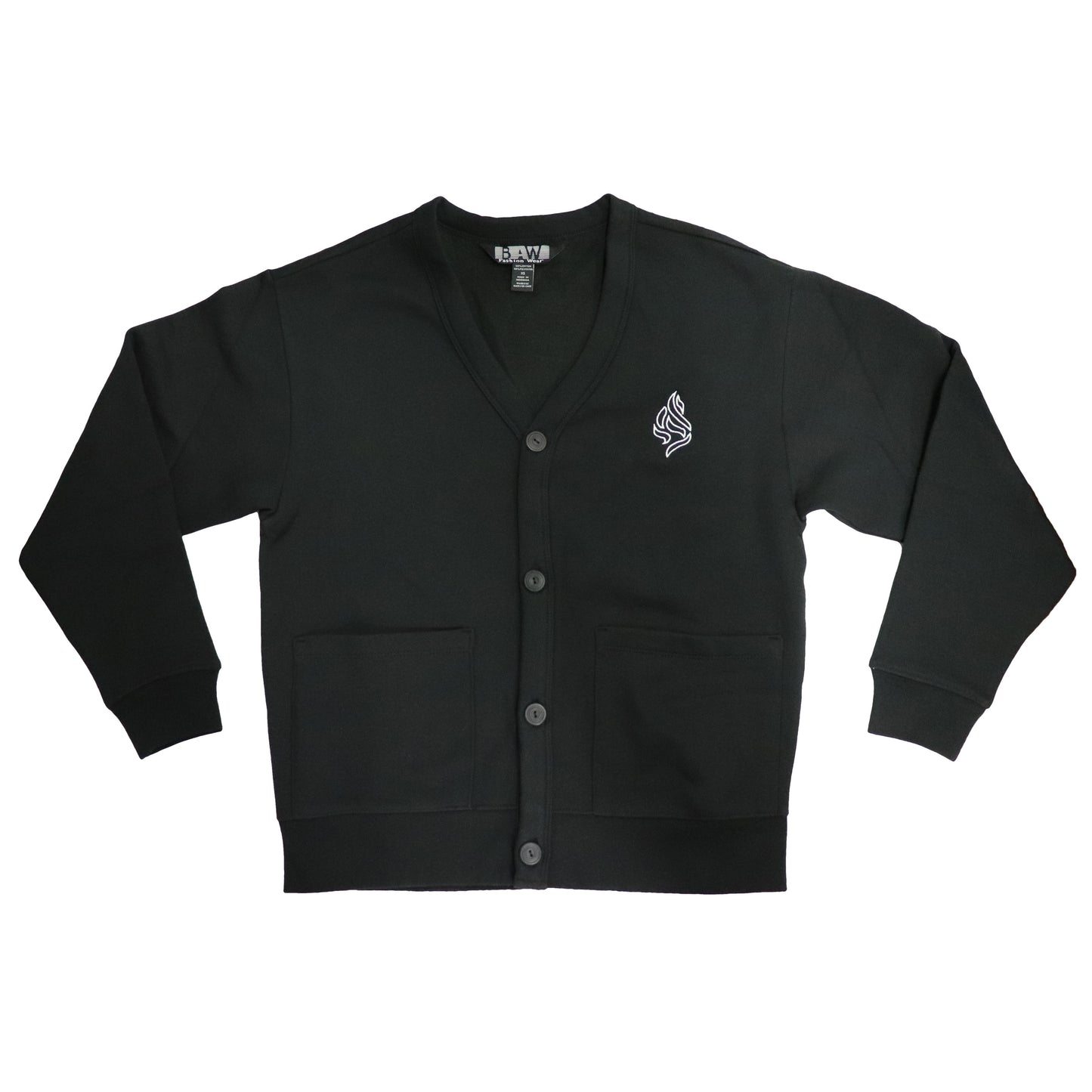 Black Fleece Cardigan with Oros Embroidery