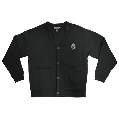 Black Fleece Cardigan with Oros Embroidery
