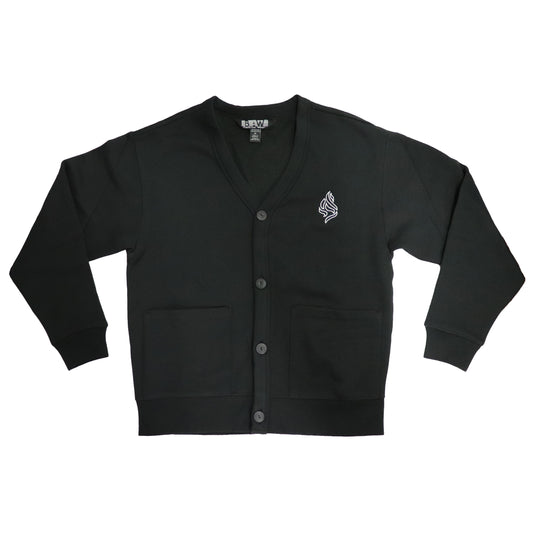 Black Fleece Cardigan with Oros Embroidery